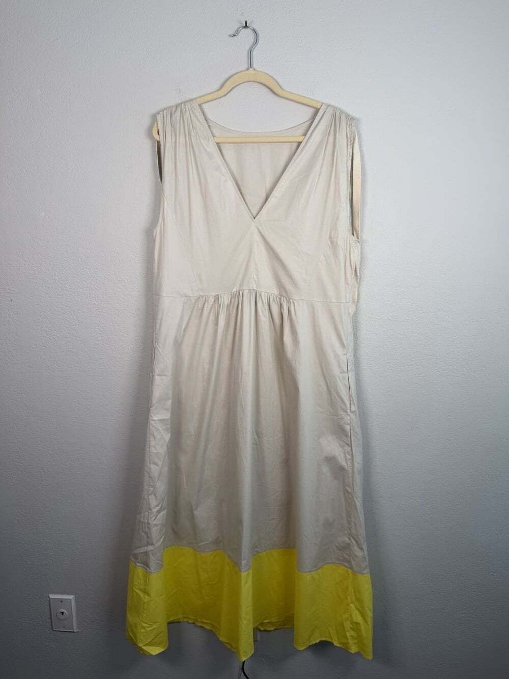 Gwyn G. Brand Goop Color block Beige Yellow Maxi Dress Cotton Resort Luxury 10